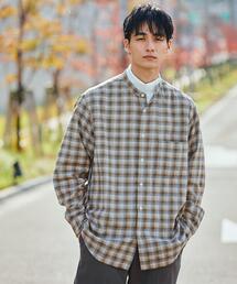 green label relaxing | コットンリヨセルチェック ジャストルーズ バンドカラー シャツ(シャツ/ブラウス)