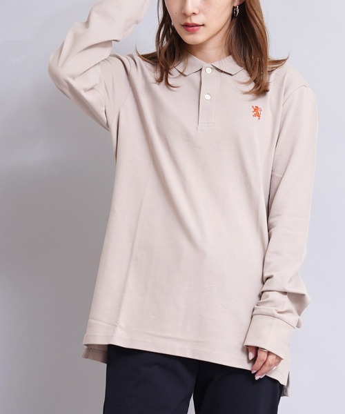 GIORDANO（ジョルダーノ）の「[ GIORDANO ] ストレッチロングスリーブライオン刺繍ポロシャツ（ポロシャツ・レディース・ホワイト/ブラック/ネイビー/カーキ/ダークオレンジ/グリーン・MEDIUM/LARGE/SMALL/X-LARGE/XX-LARGE）」の4枚目の写真