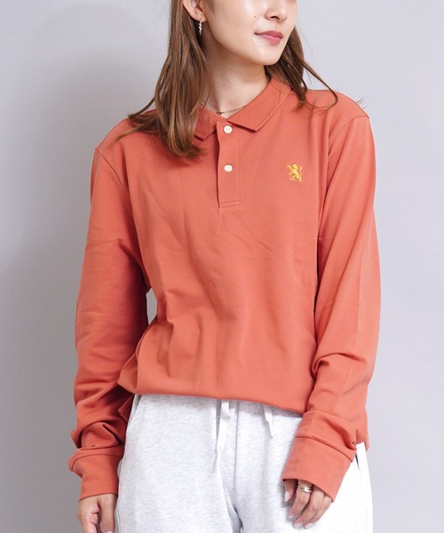 GIORDANO（ジョルダーノ）の「[ GIORDANO ] ストレッチロングスリーブライオン刺繍ポロシャツ（ポロシャツ・レディース・ホワイト/ブラック/ネイビー/カーキ/ダークオレンジ/グリーン・MEDIUM/LARGE/SMALL/X-LARGE/XX-LARGE）」の6枚目の写真