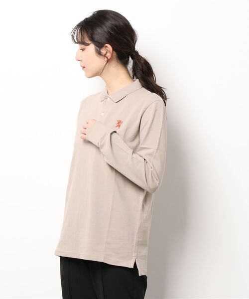 GIORDANO（ジョルダーノ）の「[ GIORDANO ] ストレッチロングスリーブライオン刺繍ポロシャツ（ポロシャツ・レディース・ホワイト/ブラック/ネイビー/カーキ/ダークオレンジ/グリーン・MEDIUM/LARGE/SMALL/X-LARGE/XX-LARGE）」の16枚目の写真