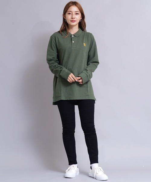 GIORDANO（ジョルダーノ）の「[ GIORDANO ] ストレッチロングスリーブライオン刺繍ポロシャツ（ポロシャツ・レディース・ホワイト/ブラック/ネイビー/カーキ/ダークオレンジ/グリーン・MEDIUM/LARGE/SMALL/X-LARGE/XX-LARGE）」の21枚目の写真