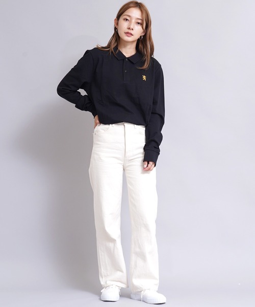 GIORDANO（ジョルダーノ）の「[ GIORDANO ] ストレッチロングスリーブライオン刺繍ポロシャツ（ポロシャツ・レディース・ホワイト/ブラック/ネイビー/カーキ/ダークオレンジ/グリーン・MEDIUM/LARGE/SMALL/X-LARGE/XX-LARGE）」の14枚目の写真