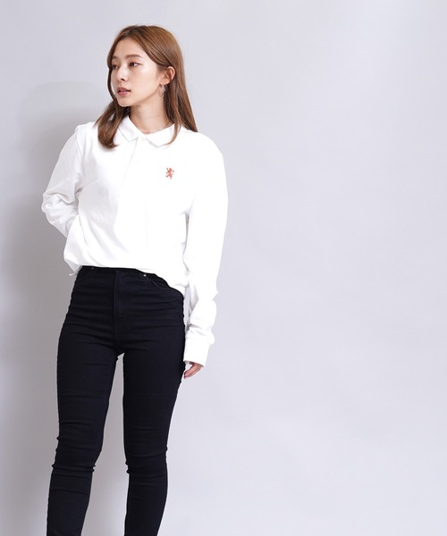 GIORDANO（ジョルダーノ）の「[ GIORDANO ] ストレッチロングスリーブライオン刺繍ポロシャツ（ポロシャツ・レディース・ホワイト/ブラック/ネイビー/カーキ/ダークオレンジ/グリーン・MEDIUM/LARGE/SMALL/X-LARGE/XX-LARGE）」の11枚目の写真