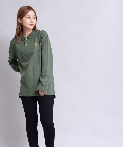 GIORDANO（ジョルダーノ）の「[ GIORDANO ] ストレッチロングスリーブライオン刺繍ポロシャツ（ポロシャツ・レディース・ホワイト/ブラック/ネイビー/カーキ/ダークオレンジ/グリーン・MEDIUM/LARGE/SMALL/X-LARGE/XX-LARGE）」の22枚目の写真