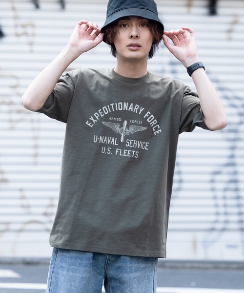 Blue Standard （ブルースタンダード）の「【BLUE STANDARD/ブルースタンダード】汗染みの目立ちにくいTシャツ ZEROSTAIN スラブプリントＴシャツ（Tシャツ/カットソー・メンズ・ブルー系その他/グリーン系その他/オフホワイト/カーキ/ブラック系その他/ネイビー/ブラック/アイボリー・MEDIUM/X-LARGE/LARGE/SMALL）」の6枚目の写真