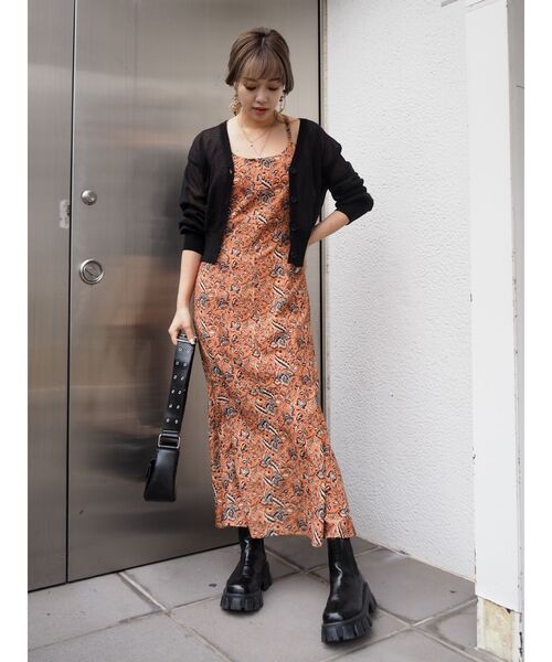 EVRIS（エヴリス）の「Oriental Flowerワンピース（ワンピース・レディース・ホワイト/オレンジ/グリーン・FREE）」の5枚目の写真