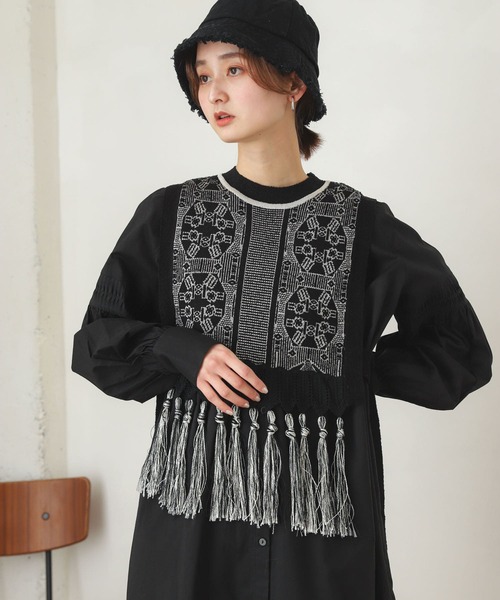SENSE OF PLACE by URBAN RESEARCH（センスオブプレイスバイアーバンリサーチ）の「ジャガードフリンジベスト（ベスト・レディース・レッド系その他/ブラック系その他・ONE）」の5枚目の写真