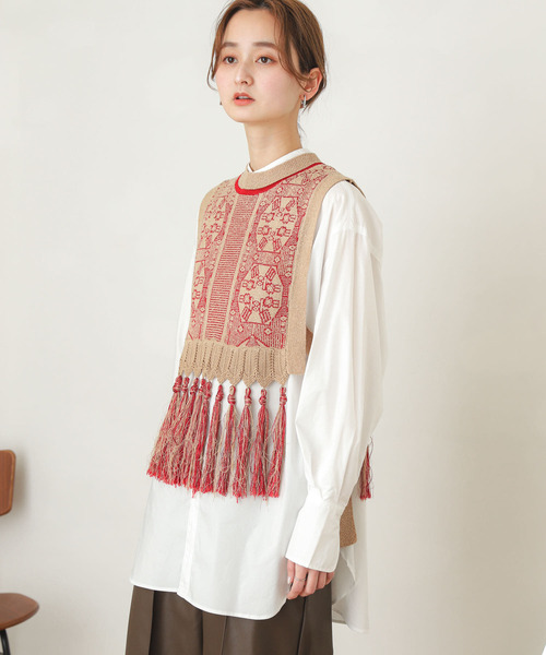 SENSE OF PLACE by URBAN RESEARCH（センスオブプレイスバイアーバンリサーチ）の「ジャガードフリンジベスト（ベスト・レディース・レッド系その他/ブラック系その他・ONE）」の12枚目の写真