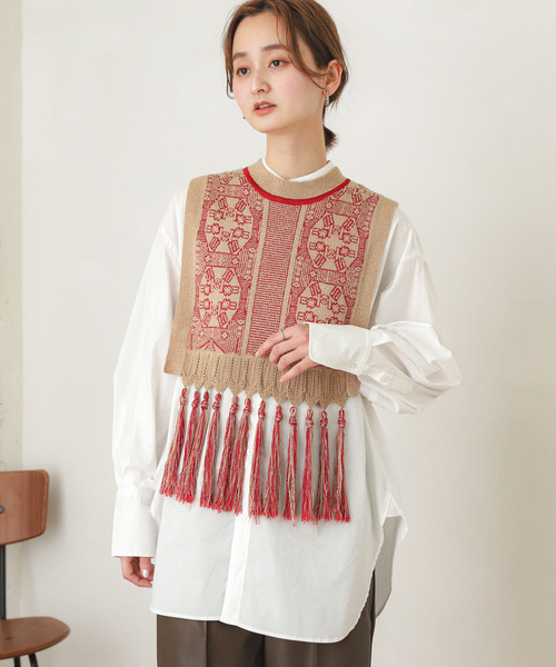 SENSE OF PLACE by URBAN RESEARCH（センスオブプレイスバイアーバンリサーチ）の「ジャガードフリンジベスト（ベスト・レディース・レッド系その他/ブラック系その他・ONE）」の13枚目の写真