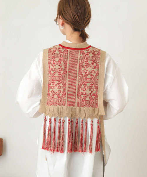 SENSE OF PLACE by URBAN RESEARCH（センスオブプレイスバイアーバンリサーチ）の「ジャガードフリンジベスト（ベスト・レディース・レッド系その他/ブラック系その他・ONE）」の15枚目の写真