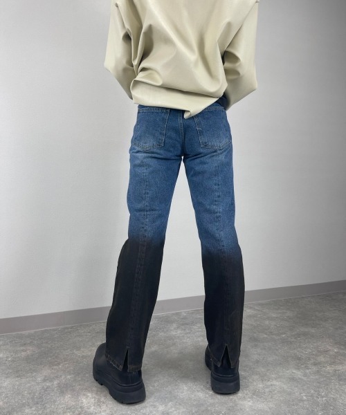 Chikashitsu +(チカシツプラス)の「【Chikashitsu +/チカシツプラス】two tone denim pants/デニムパンツ デザインデニム(デニムパンツ・メンズ・ブルー・S/M)」の8枚目の写真