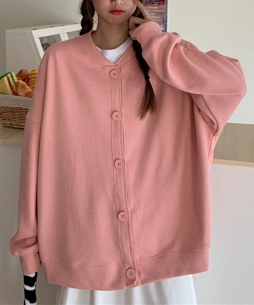 VIBGYOR Women（ヴィブジョー　ウィメン）の「【KOREA SELECT】ビッグシルエット スウェット カーディガン（カーディガン/ボレロ・レディース・グレー/オレンジ/ピンク・MEDIUM/LARGE/X-LARGE）」の2枚目の写真