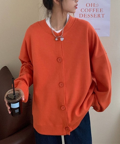 VIBGYOR Women（ヴィブジョー　ウィメン）の「【KOREA SELECT】ビッグシルエット スウェット カーディガン（カーディガン/ボレロ・レディース・グレー/オレンジ/ピンク・MEDIUM/LARGE/X-LARGE）」の3枚目の写真