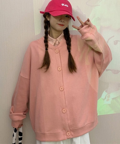 VIBGYOR Women（ヴィブジョー　ウィメン）の「【KOREA SELECT】ビッグシルエット スウェット カーディガン（カーディガン/ボレロ・レディース・グレー/オレンジ/ピンク・MEDIUM/LARGE/X-LARGE）」の17枚目の写真