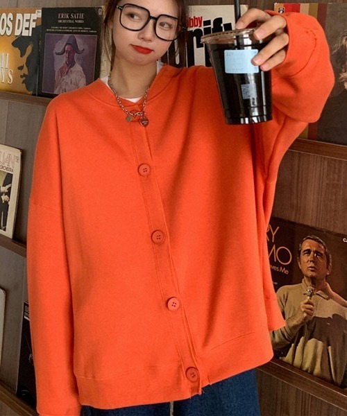 VIBGYOR Women（ヴィブジョー　ウィメン）の「【KOREA SELECT】ビッグシルエット スウェット カーディガン（カーディガン/ボレロ・レディース・グレー/オレンジ/ピンク・MEDIUM/LARGE/X-LARGE）」の8枚目の写真