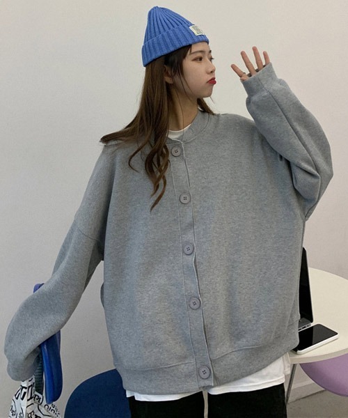 VIBGYOR Women（ヴィブジョー　ウィメン）の「【KOREA SELECT】ビッグシルエット スウェット カーディガン（カーディガン/ボレロ・レディース・グレー/オレンジ/ピンク・MEDIUM/LARGE/X-LARGE）」の13枚目の写真