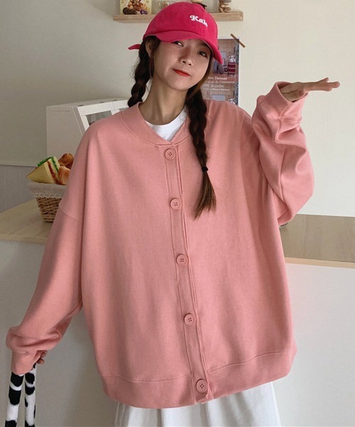 VIBGYOR Women（ヴィブジョー　ウィメン）の「【KOREA SELECT】ビッグシルエット スウェット カーディガン（カーディガン/ボレロ・レディース・グレー/オレンジ/ピンク・MEDIUM/LARGE/X-LARGE）」の18枚目の写真