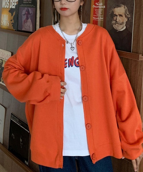VIBGYOR Women（ヴィブジョー　ウィメン）の「【KOREA SELECT】ビッグシルエット スウェット カーディガン（カーディガン/ボレロ・レディース・グレー/オレンジ/ピンク・MEDIUM/LARGE/X-LARGE）」の10枚目の写真