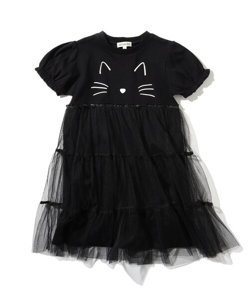 SHOO・LA・RUE（シューラルー）の「◆【100-130cm】ネコチュールパフ袖ワンピース（ワンピース・キッズ・ブラック/ライトパープル・10/12/11/13）」の2枚目の写真