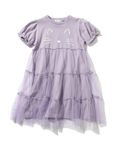SHOO・LA・RUE（シューラルー）の「◆【100-130cm】ネコチュールパフ袖ワンピース（ワンピース・キッズ・ブラック/ライトパープル・10/12/11/13）」の10枚目の写真