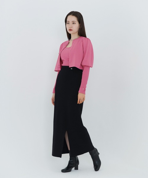 TINA：JOJUN（ティーナジョジュン）の「くるみ釦付き パフスリーブカーディガン TINA：JOJUN（カーディガン/ボレロ・レディース・ピンク/サックスブルー/ネイビー・M）」の7枚目の写真