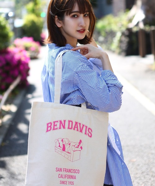 BEN DAVIS（ベンデイビス）の「BEN DAVIS ORGANIC CANVAS TOTE BAG/ベンデイビス トートバッグ（トートバッグ・レディース・ホワイト×グリーン/ホワイト×ブラック/ホワイト×ピンク・FREE）」の8枚目の写真