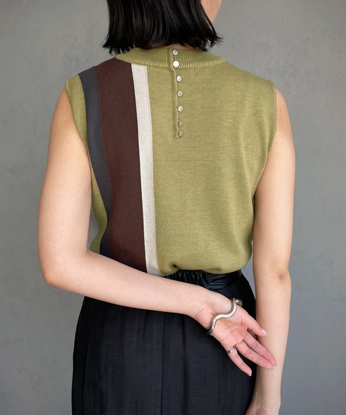 &g'aime（アンジェム）の「【&g’aime】マルチストライプニット（ニット/セーター・レディース・グレー/チャコール/グレイッシュベージュ/ライトグリーン・FREE）」の5枚目の写真