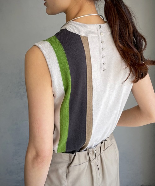 &g'aime（アンジェム）の「【&g’aime】マルチストライプニット（ニット/セーター・レディース・グレー/チャコール/グレイッシュベージュ/ライトグリーン・FREE）」の17枚目の写真