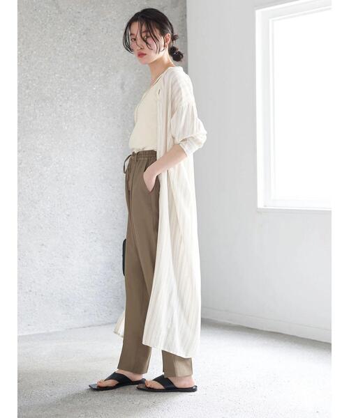 earth music&ecology（アースミュージックアンドエコロジー）の「麻混バックギャザードルマンワンピース(柄)（ワンピース・レディース・ストライプ/ベージュ系その他2・FREE）」の8枚目の写真