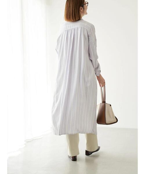 earth music&ecology（アースミュージックアンドエコロジー）の「麻混バックギャザードルマンワンピース(柄)（ワンピース・レディース・ストライプ/ベージュ系その他2・FREE）」の11枚目の写真