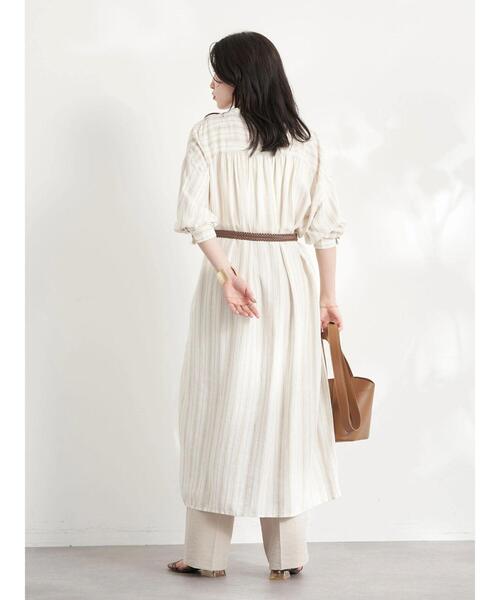 earth music&ecology（アースミュージックアンドエコロジー）の「麻混バックギャザードルマンワンピース(柄)（ワンピース・レディース・ストライプ/ベージュ系その他2・FREE）」の15枚目の写真