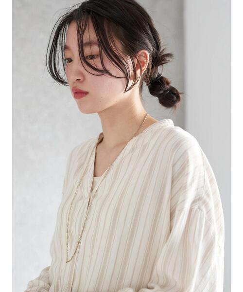 earth music&ecology（アースミュージックアンドエコロジー）の「麻混バックギャザードルマンワンピース(柄)（ワンピース・レディース・ストライプ/ベージュ系その他2・FREE）」の4枚目の写真