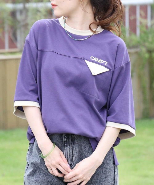CAMP7（キャンプセブン）の「【CAMP7】バックエンボスポケＴシャツ（Tシャツ/カットソー・レディース・パープル/ネイビー/ホワイト・M/L）」の16枚目の写真