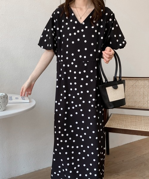 ABITOKYO(アビトーキョー)の「バックスリットボリュウーム袖ドット柄ワンピース(ワンピース・レディース・ブラック/ベージュ/ブラウン・S/M)」の10枚目の写真