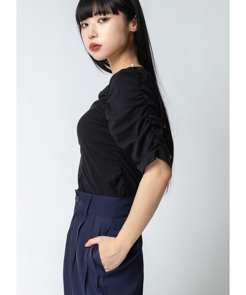 Adoon plain(アドーンプレーン)の「シャーリングトップス(Tシャツ/カットソー・レディース・ホワイト/ブラック/パープル・FREE)」の13枚目の写真