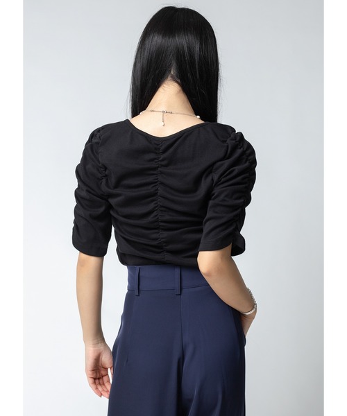 Adoon plain(アドーンプレーン)の「シャーリングトップス(Tシャツ/カットソー・レディース・ホワイト/ブラック/パープル・FREE)」の14枚目の写真