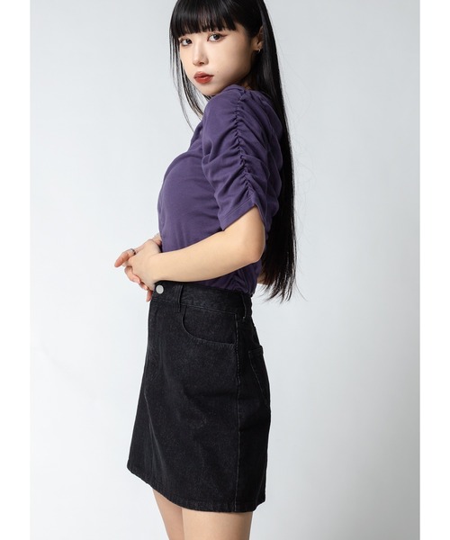 Adoon plain(アドーンプレーン)の「シャーリングトップス(Tシャツ/カットソー・レディース・ホワイト/ブラック/パープル・FREE)」の18枚目の写真