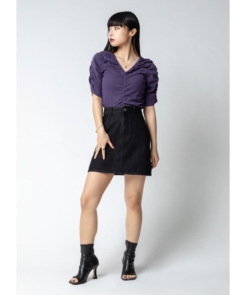 Adoon plain(アドーンプレーン)の「シャーリングトップス(Tシャツ/カットソー・レディース・ホワイト/ブラック/パープル・FREE)」の20枚目の写真