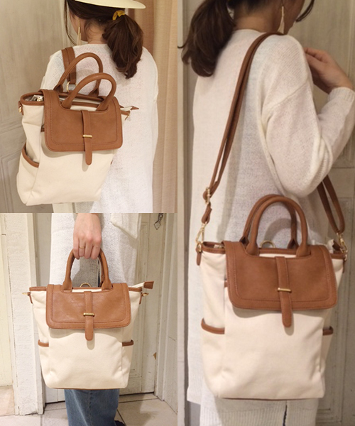 mystic（ミスティック）の「キャンバス2WAYBAG（トートバッグ・レディース・キャメル/ブラック・ﾌﾘ-）」の2枚目の写真