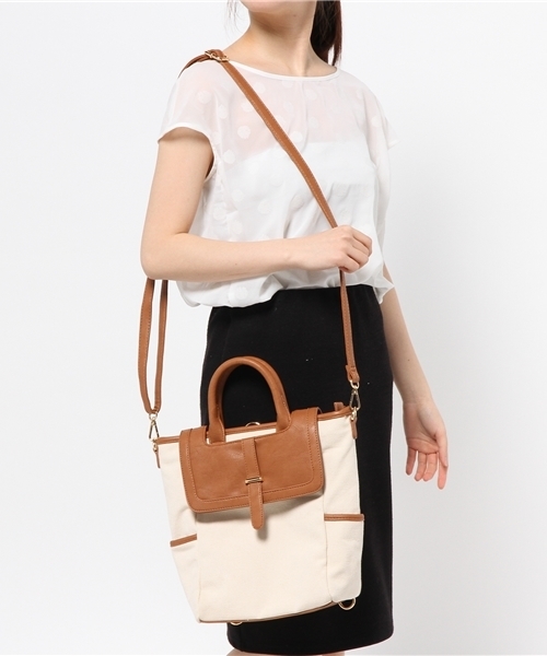mystic（ミスティック）の「キャンバス2WAYBAG（トートバッグ・レディース・キャメル/ブラック・ﾌﾘ-）」の10枚目の写真