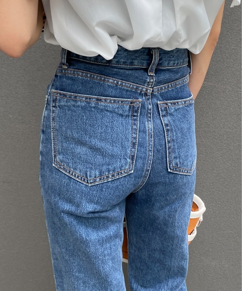 StyleSea（スタイルシー）の「センタープレスストレートデニムパンツ（デニムパンツ・レディース・インディゴブルー・FREE）」の2枚目の写真