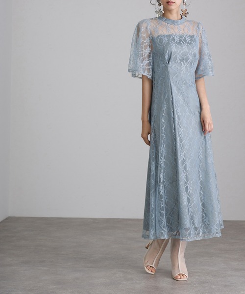 atlo（アトロ）の「ミモレ丈&袖あり フォーマル 同窓会 総レース 大きいサイズ 結婚式 パーティー ドレス オケージョンドレス お呼ばれ 二次会 成人式 謝恩会 20代 30代（ドレス・レディース・ネイビー/サックスブルー系/ワインレッド/ブラック・M/XL/S/L）」の6枚目の写真