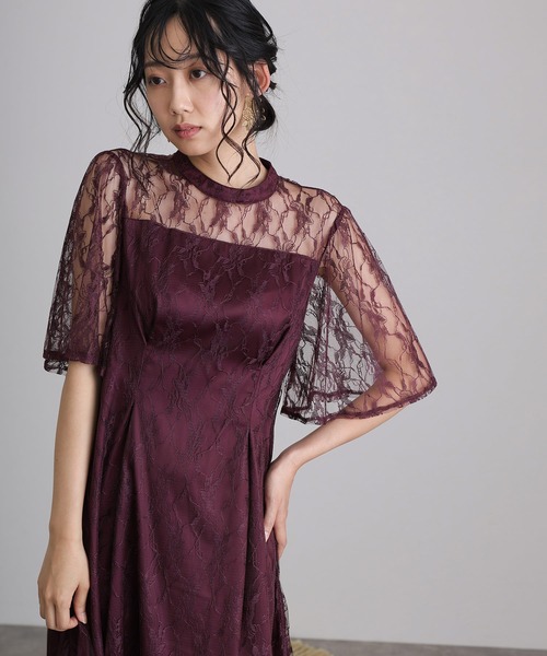 atlo（アトロ）の「ミモレ丈&袖あり フォーマル 同窓会 総レース 大きいサイズ 結婚式 パーティー ドレス オケージョンドレス お呼ばれ 二次会 成人式 謝恩会 20代 30代（ドレス・レディース・ネイビー/サックスブルー系/ワインレッド/ブラック・M/XL/S/L）」の7枚目の写真