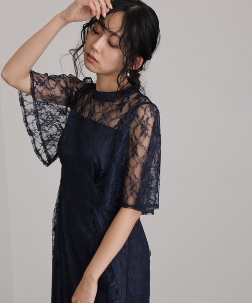 atlo（アトロ）の「ミモレ丈&袖あり フォーマル 同窓会 総レース 大きいサイズ 結婚式 パーティー ドレス オケージョンドレス お呼ばれ 二次会 成人式 謝恩会 20代 30代（ドレス・レディース・ネイビー/サックスブルー系/ワインレッド/ブラック・M/XL/S/L）」の10枚目の写真