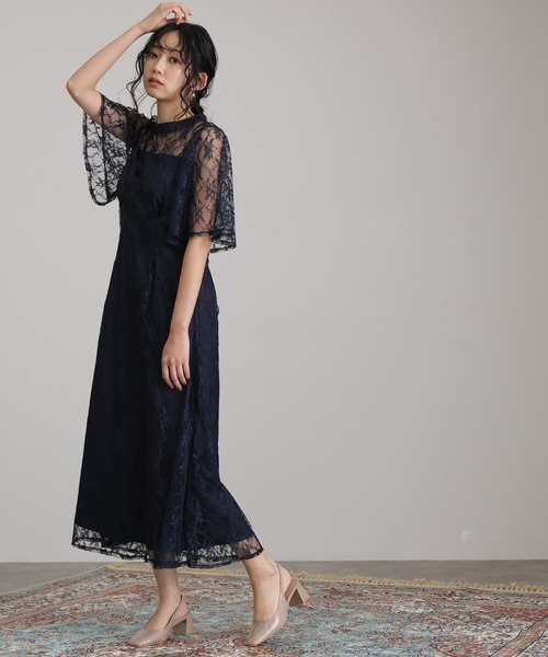 atlo（アトロ）の「ミモレ丈&袖あり フォーマル 同窓会 総レース 大きいサイズ 結婚式 パーティー ドレス オケージョンドレス お呼ばれ 二次会 成人式 謝恩会 20代 30代（ドレス・レディース・ネイビー/サックスブルー系/ワインレッド/ブラック・M/XL/S/L）」の12枚目の写真