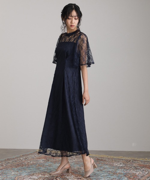 atlo（アトロ）の「ミモレ丈&袖あり フォーマル 同窓会 総レース 大きいサイズ 結婚式 パーティー ドレス オケージョンドレス お呼ばれ 二次会 成人式 謝恩会 20代 30代（ドレス・レディース・ネイビー/サックスブルー系/ワインレッド/ブラック・M/XL/S/L）」の13枚目の写真