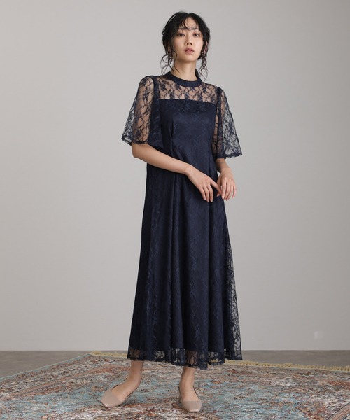 atlo（アトロ）の「ミモレ丈&袖あり フォーマル 同窓会 総レース 大きいサイズ 結婚式 パーティー ドレス オケージョンドレス お呼ばれ 二次会 成人式 謝恩会 20代 30代（ドレス・レディース・ネイビー/サックスブルー系/ワインレッド/ブラック・M/XL/S/L）」の14枚目の写真