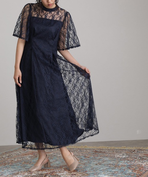 atlo（アトロ）の「ミモレ丈&袖あり フォーマル 同窓会 総レース 大きいサイズ 結婚式 パーティー ドレス オケージョンドレス お呼ばれ 二次会 成人式 謝恩会 20代 30代（ドレス・レディース・ネイビー/サックスブルー系/ワインレッド/ブラック・M/XL/S/L）」の15枚目の写真