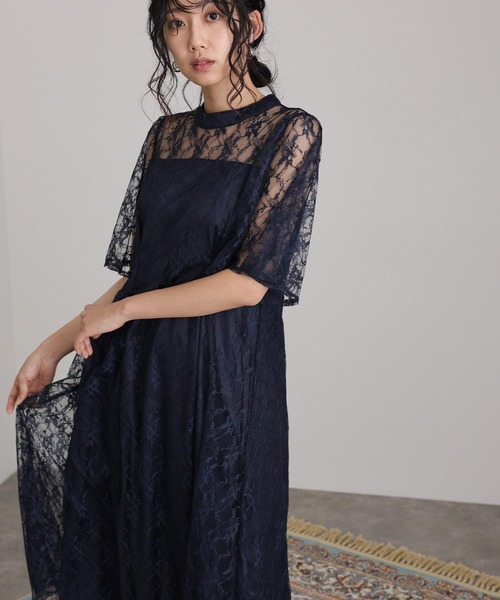 atlo（アトロ）の「ミモレ丈&袖あり フォーマル 同窓会 総レース 大きいサイズ 結婚式 パーティー ドレス オケージョンドレス お呼ばれ 二次会 成人式 謝恩会 20代 30代（ドレス・レディース・ネイビー/サックスブルー系/ワインレッド/ブラック・M/XL/S/L）」の16枚目の写真