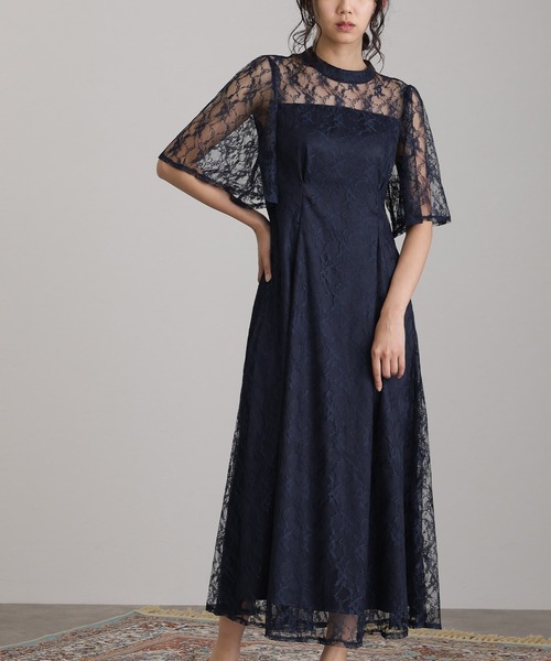 atlo（アトロ）の「ミモレ丈&袖あり フォーマル 同窓会 総レース 大きいサイズ 結婚式 パーティー ドレス オケージョンドレス お呼ばれ 二次会 成人式 謝恩会 20代 30代（ドレス・レディース・ネイビー/サックスブルー系/ワインレッド/ブラック・M/XL/S/L）」の17枚目の写真